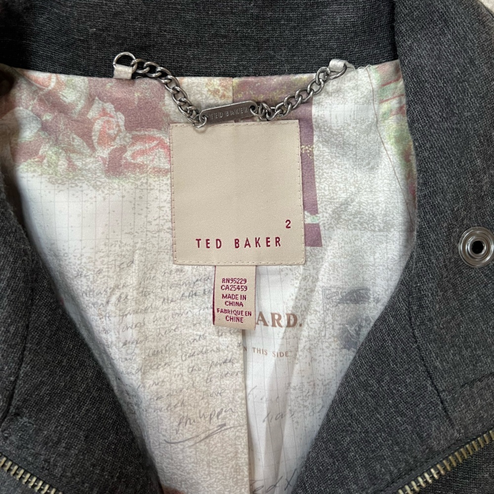 Ted Baker Double Zipper Moto Jacket in Dark Charcoal Grey, size 2 - Picture 9 of 12